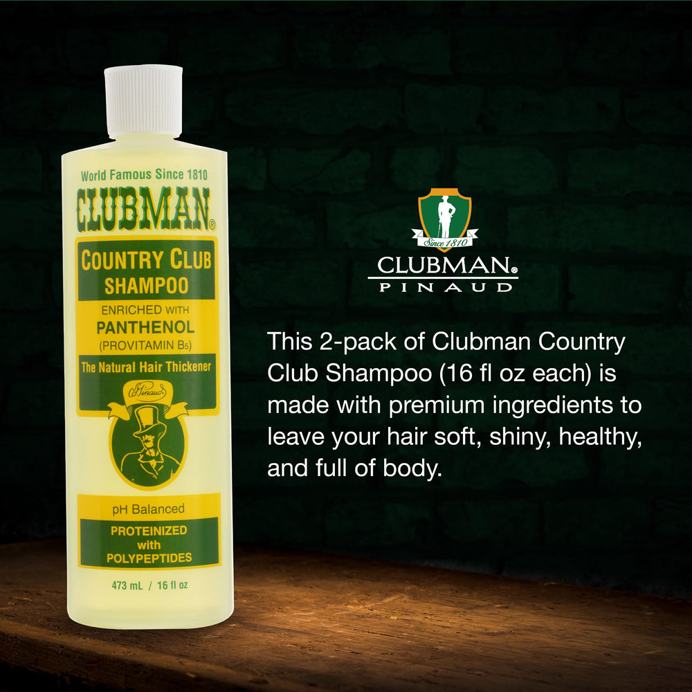 Clubman Country Club Shampoo con polipéptidos para cabello más lleno y con cuerpo.