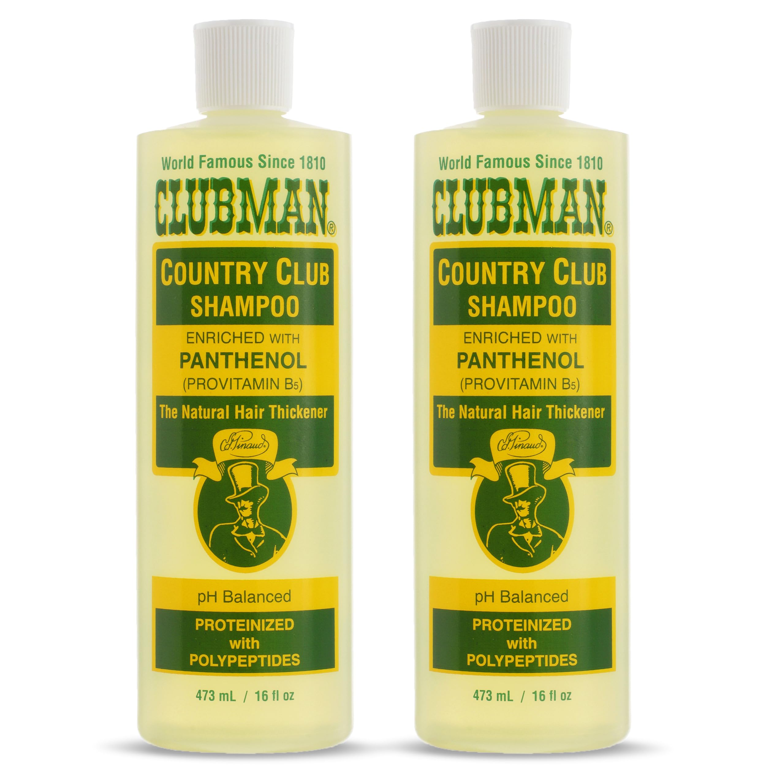 Clubman Country Club Shampoo, botella con pH balanceado para limpieza suave.