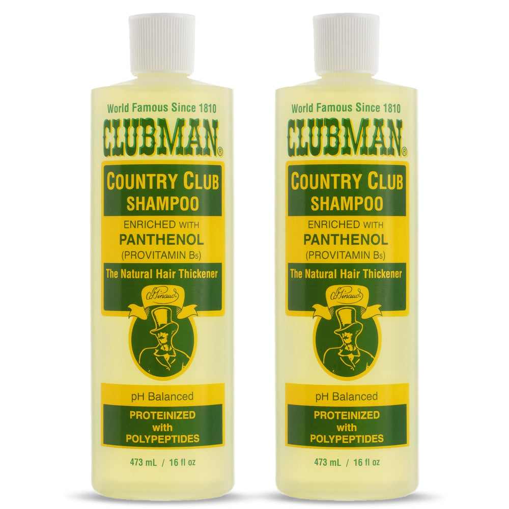 Clubman Country Club Shampoo, botella con pH balanceado para limpieza suave.