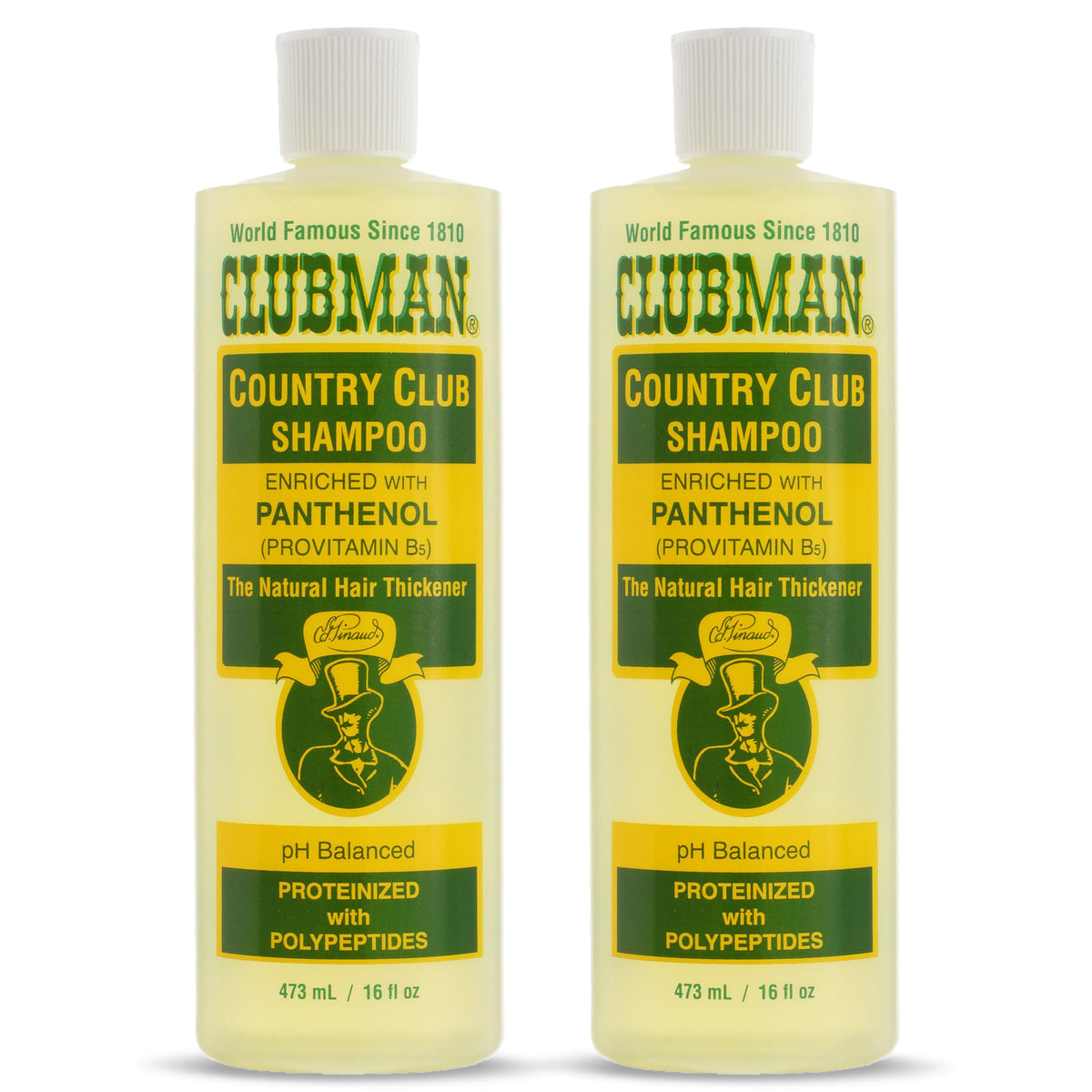 Clubman Country Club Shampoo, botella con pH balanceado para limpieza suave.