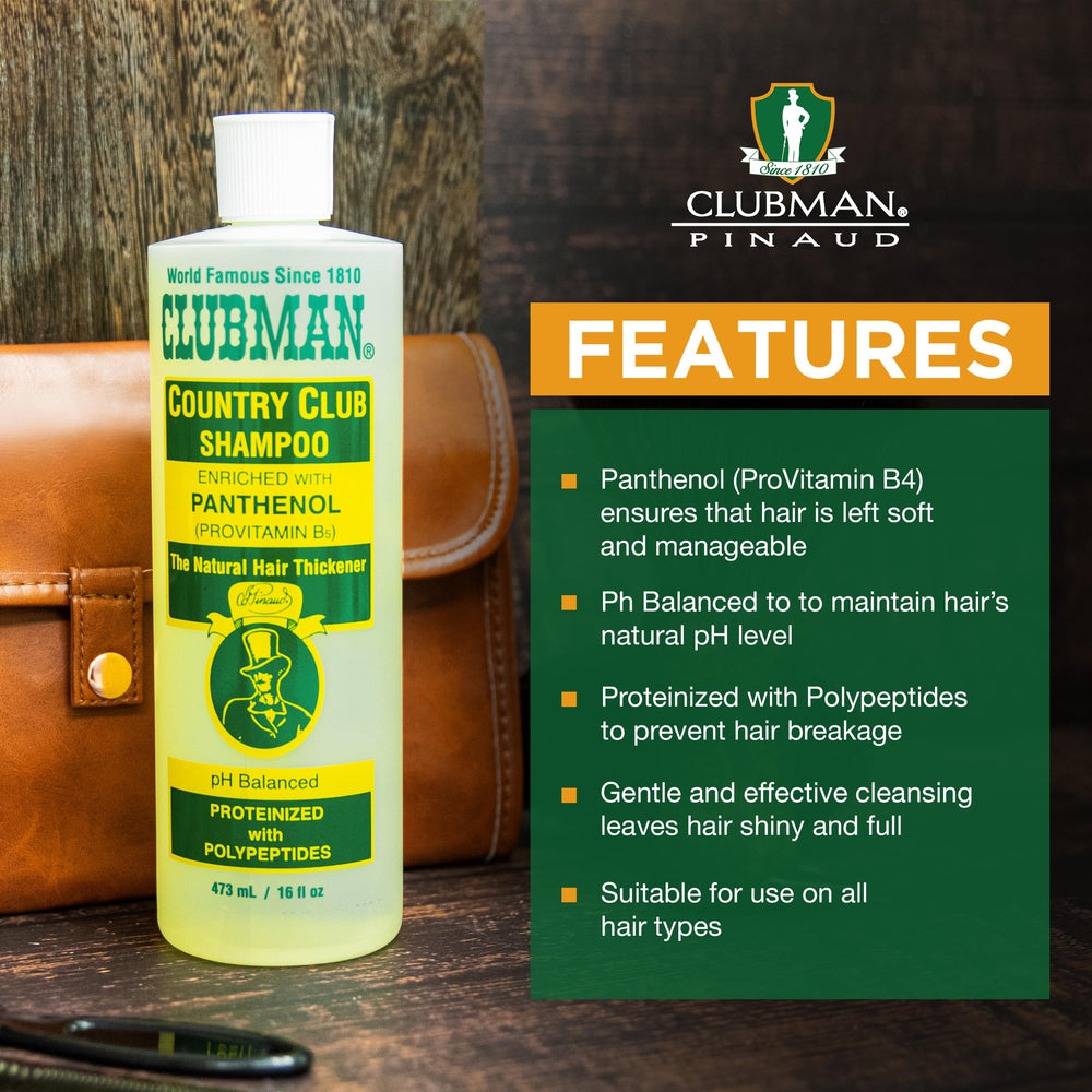 Clubman Country Club Shampoo para uso diario, textura suave al tacto.
