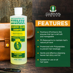 Clubman Country Club Shampoo para uso diario, textura suave al tacto.