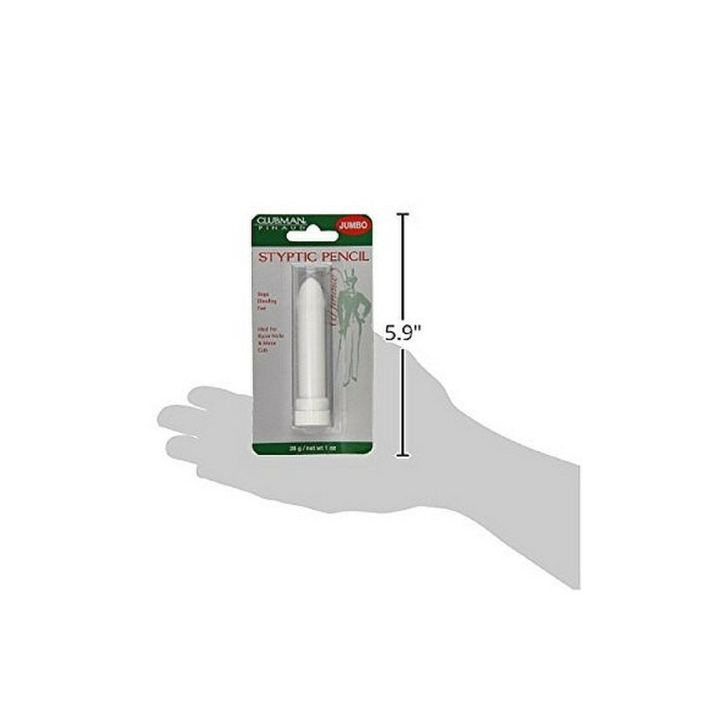 Front packaging of Clubman Jumbo Styptic Pencil in sleek, travel-friendly form