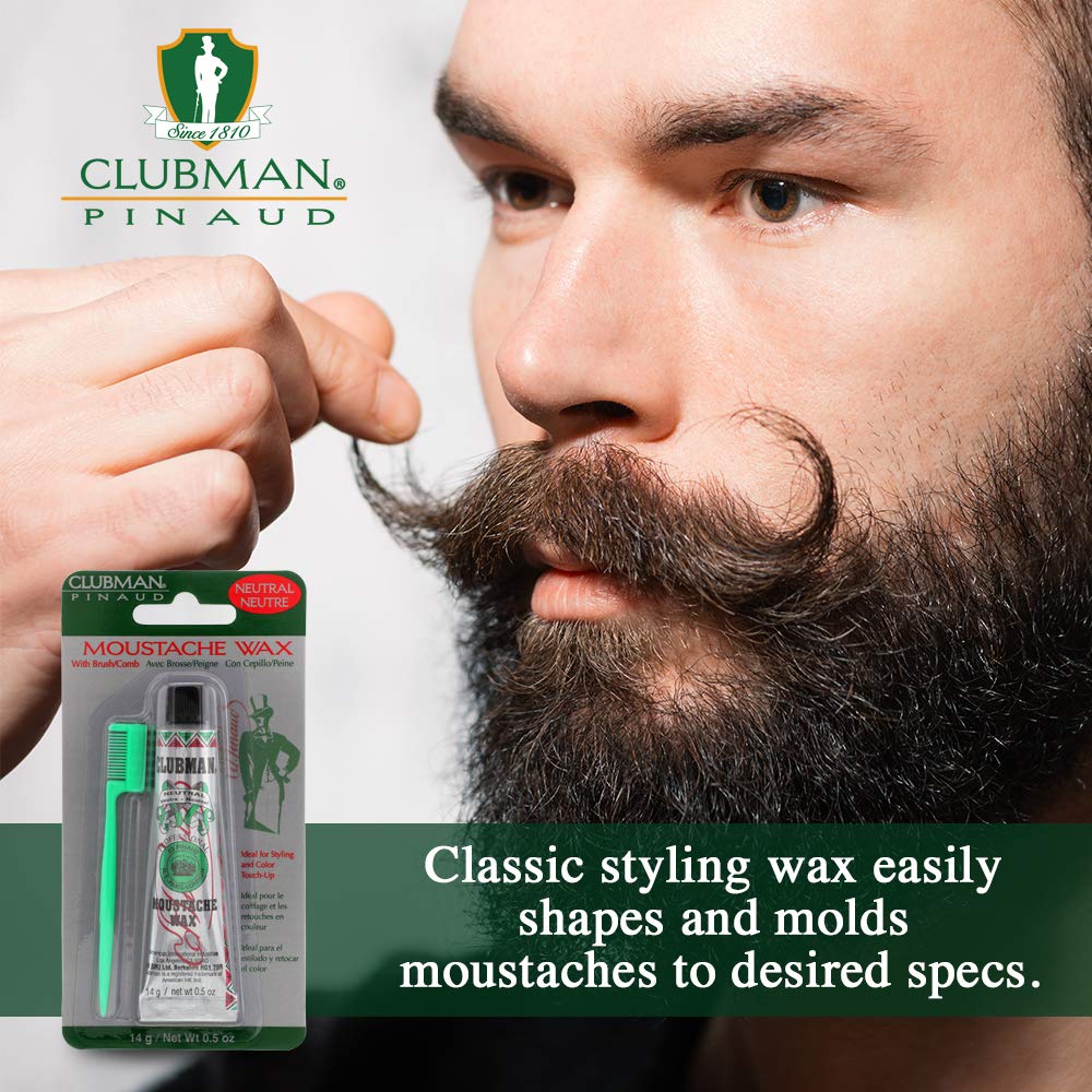 Clubman moustache wax hang-pack non-flaking formula keeps stache neat throughout the day.