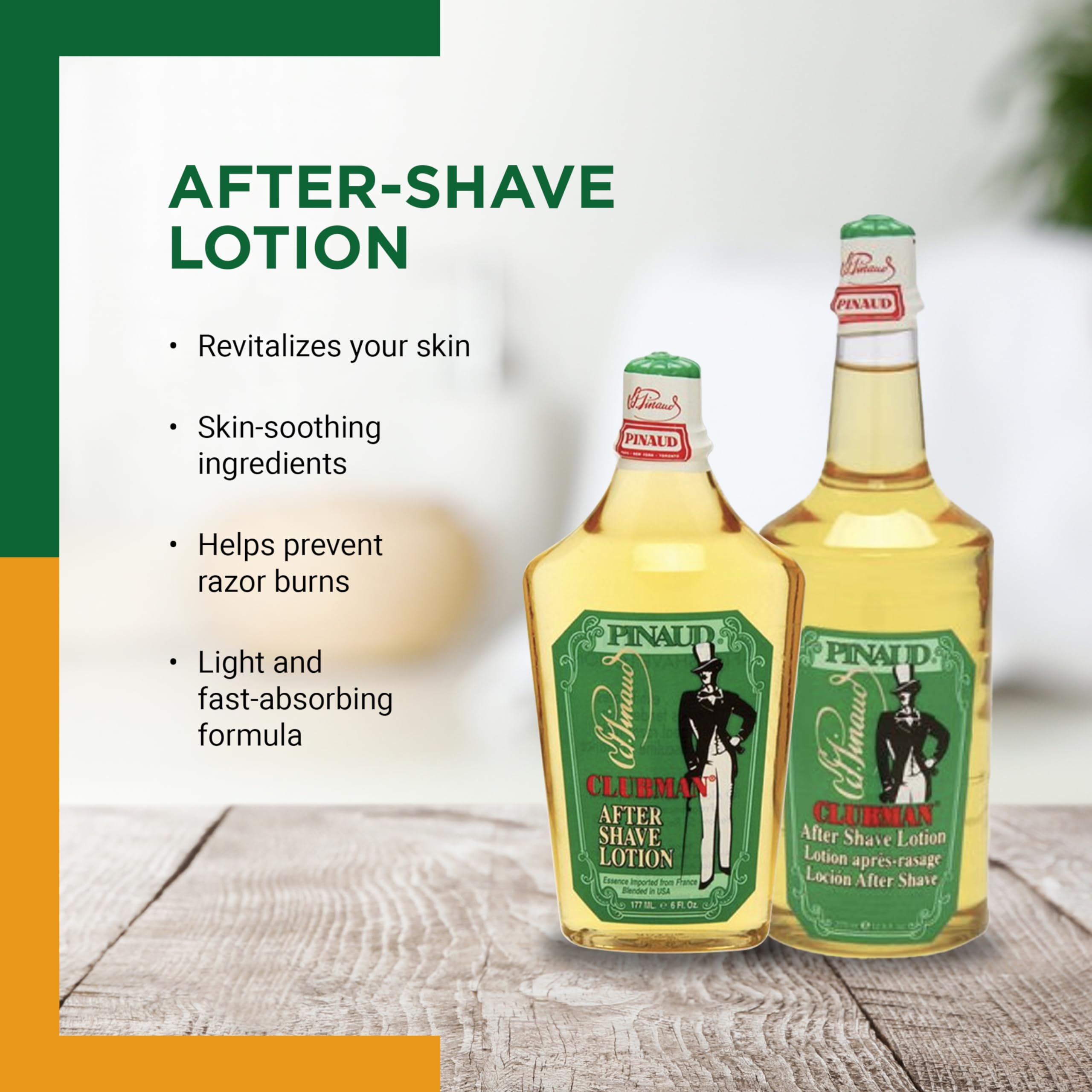 Clubman Pinaud after shave lotion label front displays heritage branding and citrus notes