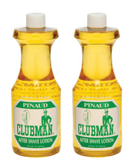 Clubman Pinaud aftershave lotion bottle with barbershop scent and skin-soothing benefits.