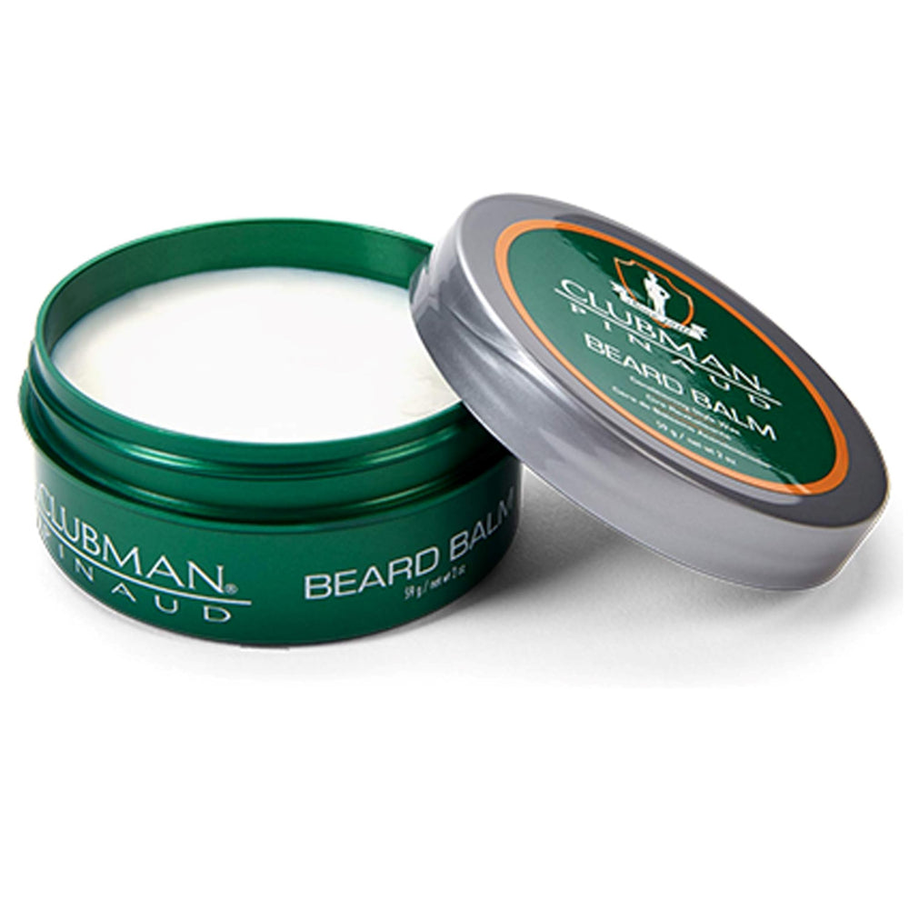 Clubman Pinaud Beard Balm jar close-up showing creamy texture for easy application