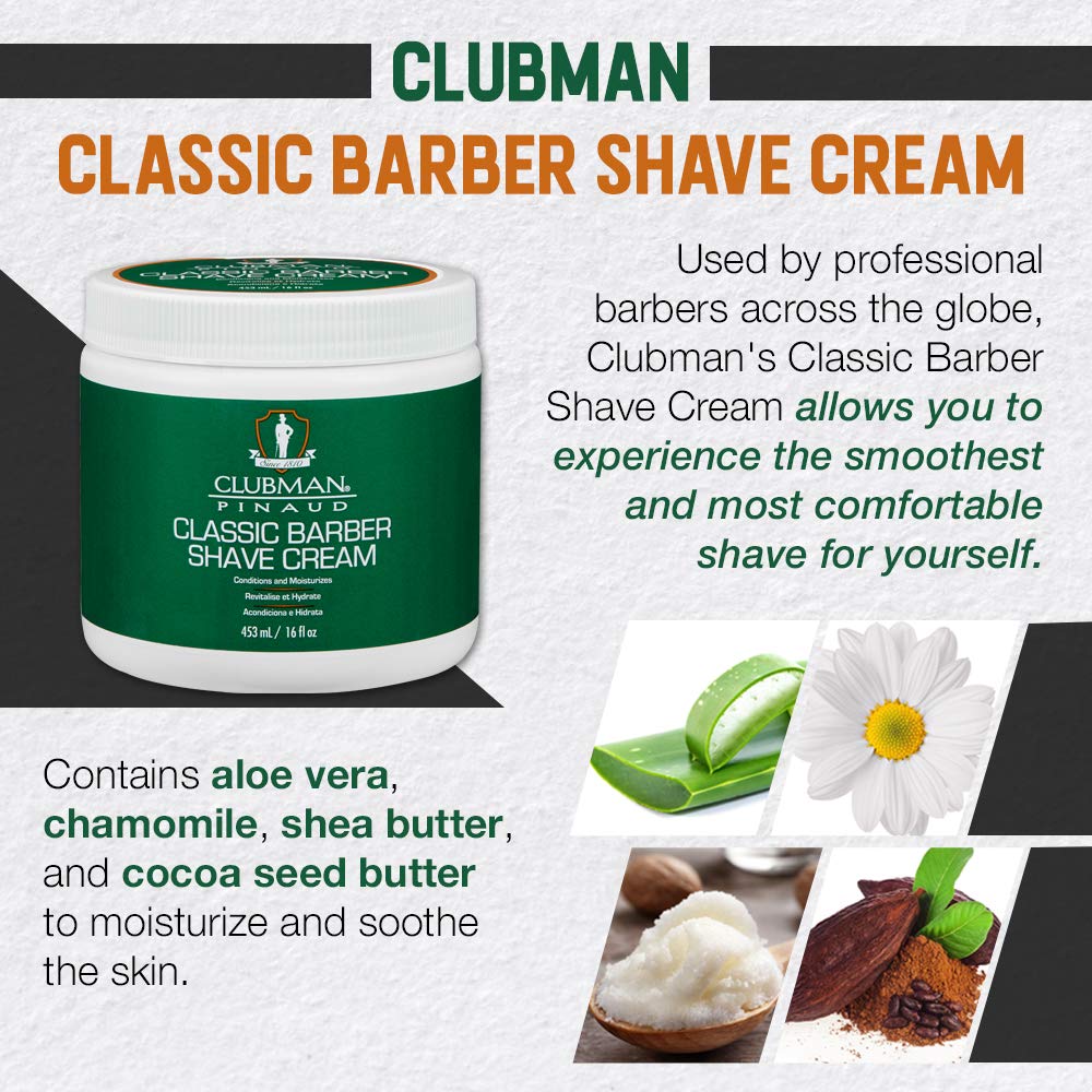 Clubman Pinaud shave cream demonstrates enhanced razor glide for close passes.