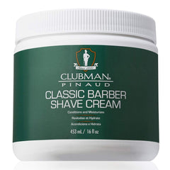 Clubman Pinaud Classic Shave Cream bottle highlights premium hydration for a smoother shave.