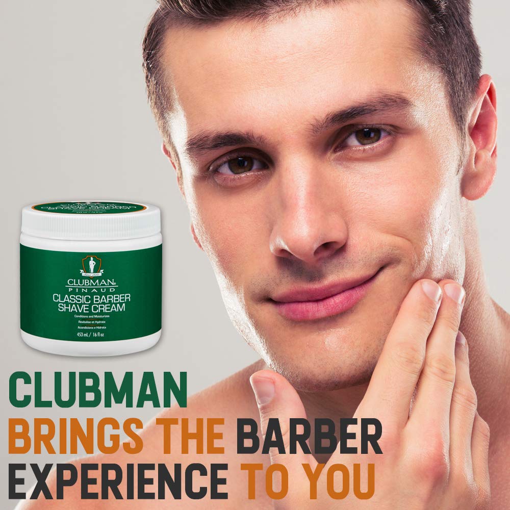 Clubman Pinaud Classic shave cream lather ready for smooth glide.