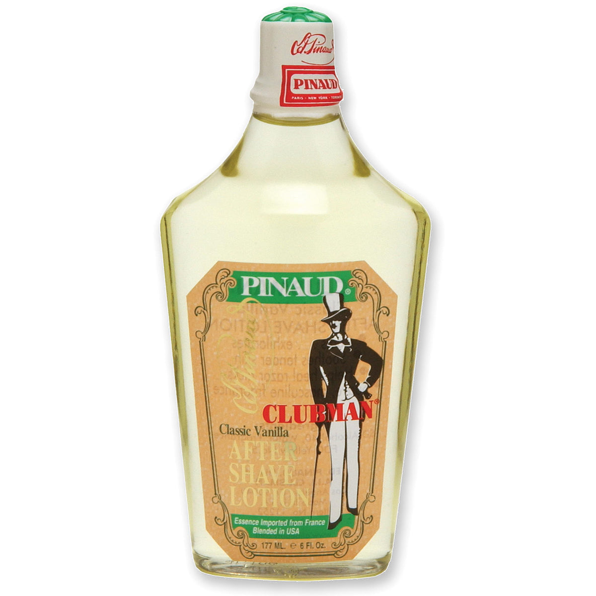 Clubman Pinaud Classic Vanilla aftershave bottle with refined masculine scent.