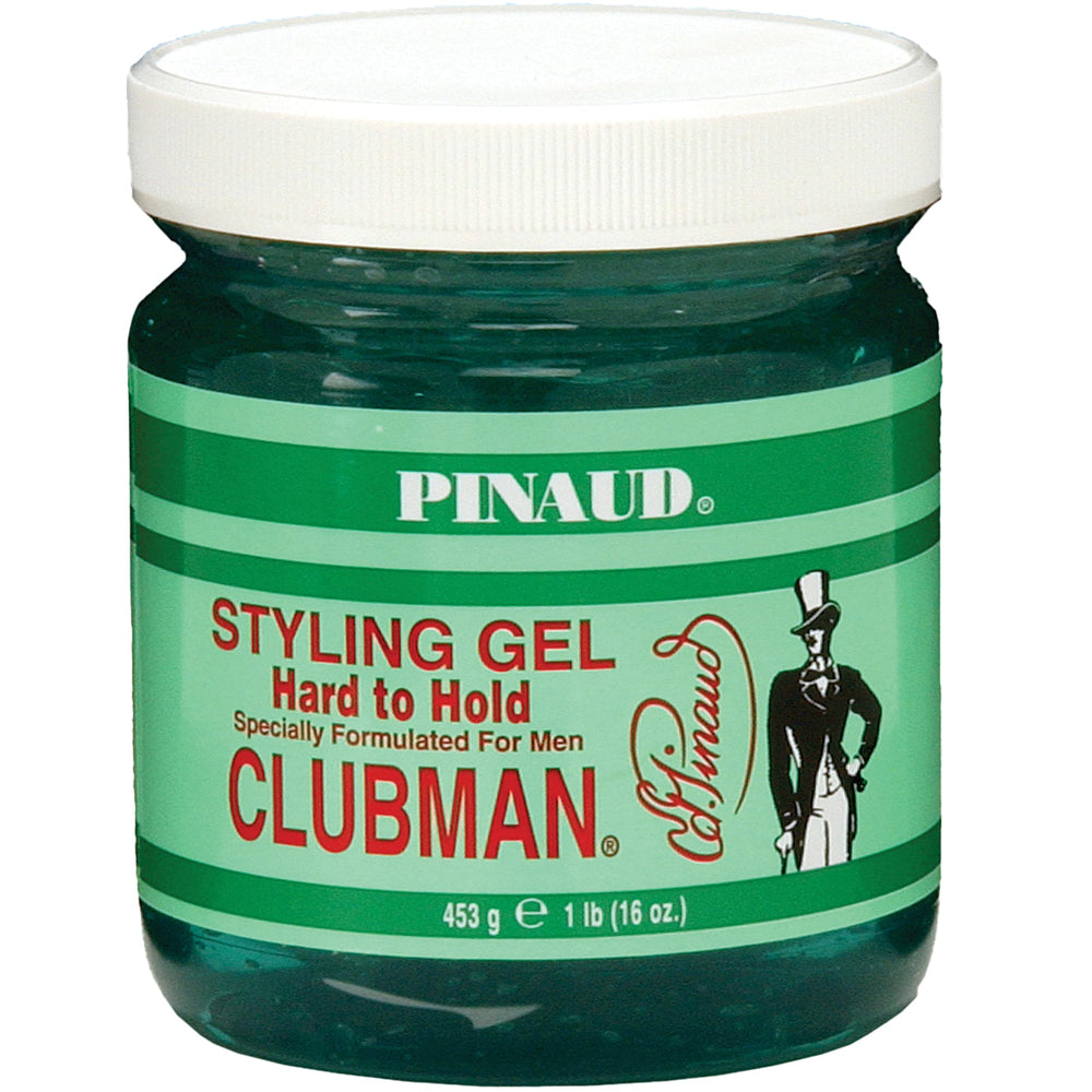 Clubman Pinaud Hair Styling Gel bottle pour for easy application and alcohol-free hold.