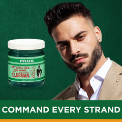Clubman Pinaud Hair Styling Gel applying to hair for textured volume without flaking.