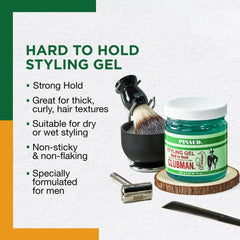 Clubman Pinaud Hair Styling Gel strong hold ideal for defined, long-lasting style.