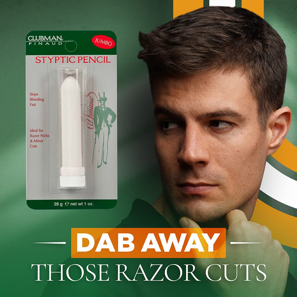 Clubman Pinaud Jumbo Styptic Pencil applied to skin to protect against dirt.