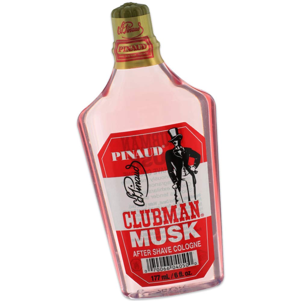 Clubman Pinaud Musk bottle 6oz with refreshing cooling after shaving.