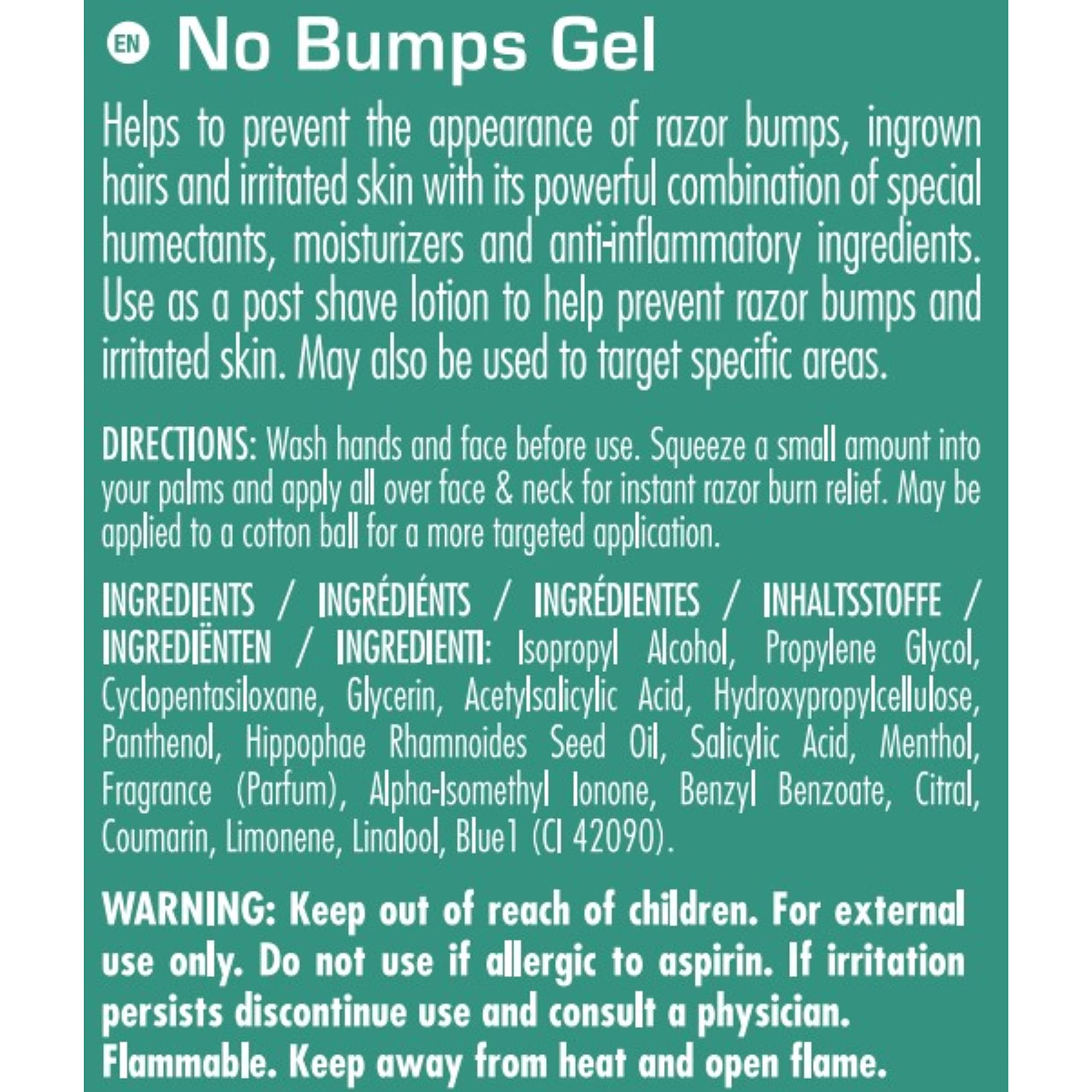 Clubman Pinaud No Bumps Gel back view with ingredients and usage suggestions
