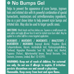 Clubman Pinaud No Bumps Gel back view with ingredients and usage suggestions