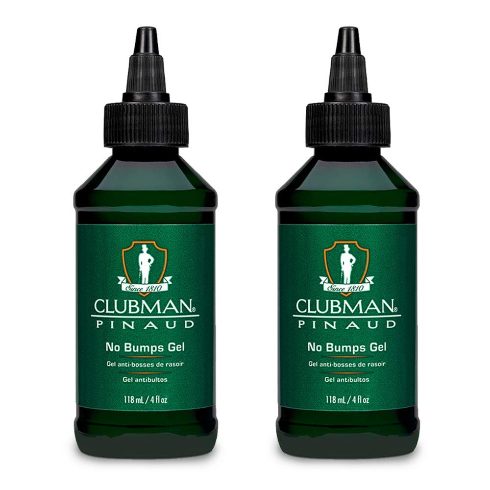 Clubman Pinaud No Bumps Gel bottle front showing two-pack for sensitive skin comfort
