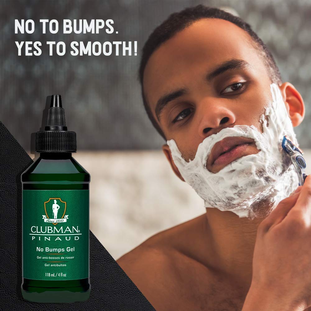 Tube of Clubman No Bumps Gel dispenses smooth, cooling relief after shaving