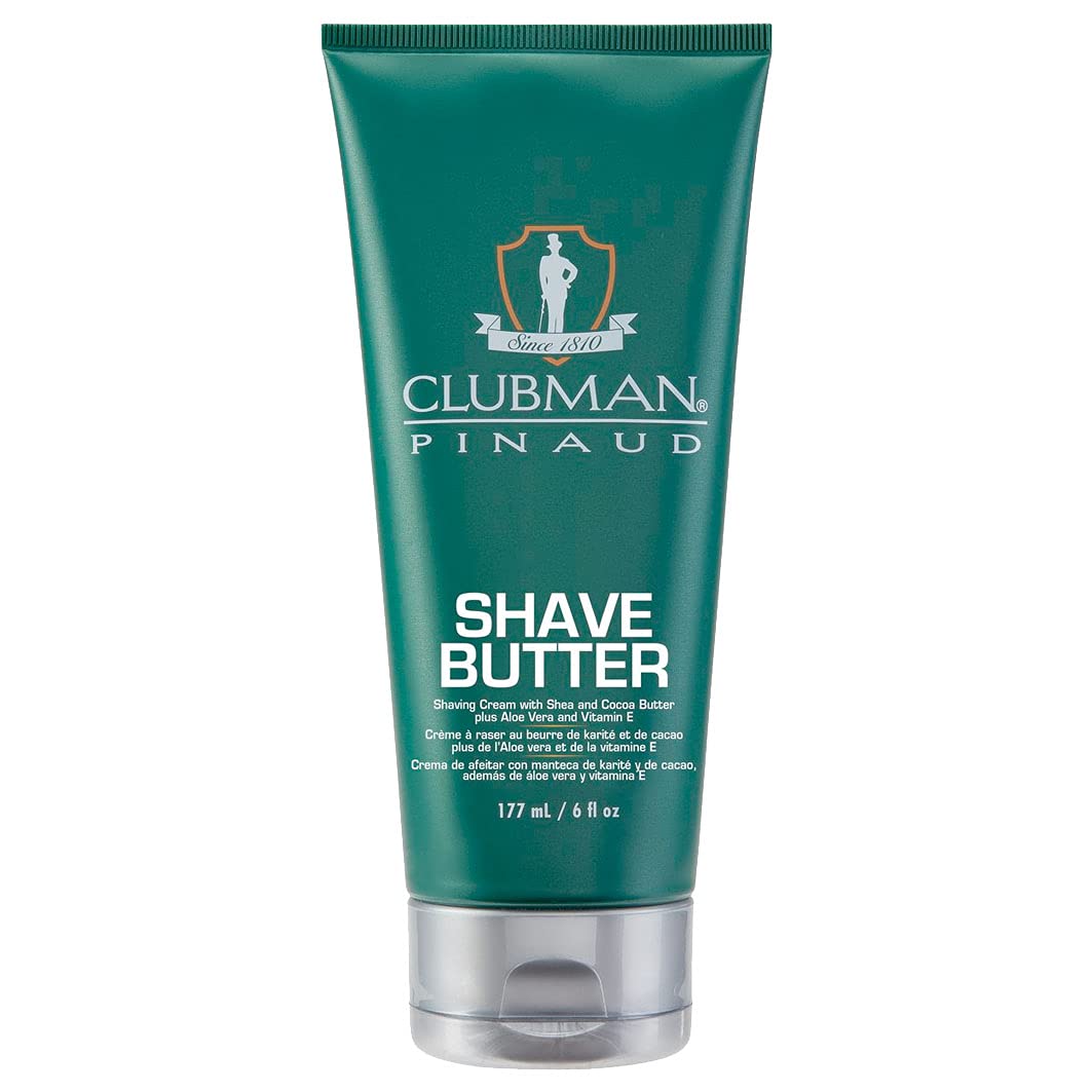 Clubman Pinaud Shave Butter 6 oz jar for a smooth, hydrated shave with shea and cocoa butter.