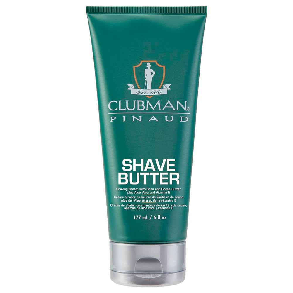 Clubman Pinaud Shave Butter 6 oz jar for a smooth, hydrated shave with shea and cocoa butter.