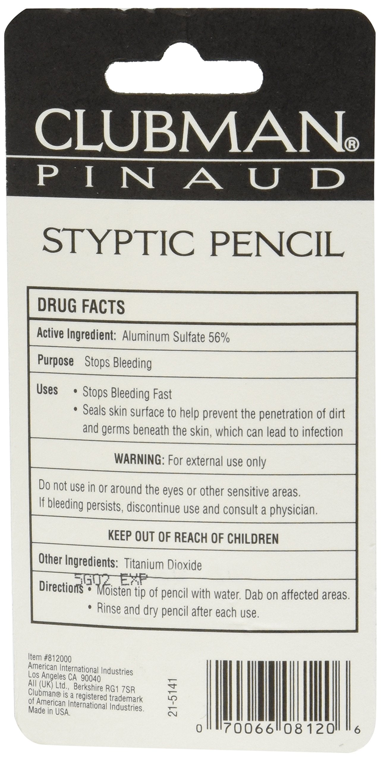 Clubman Pinaud Styptic Pencil tip close-up aids quick precision on nicks.