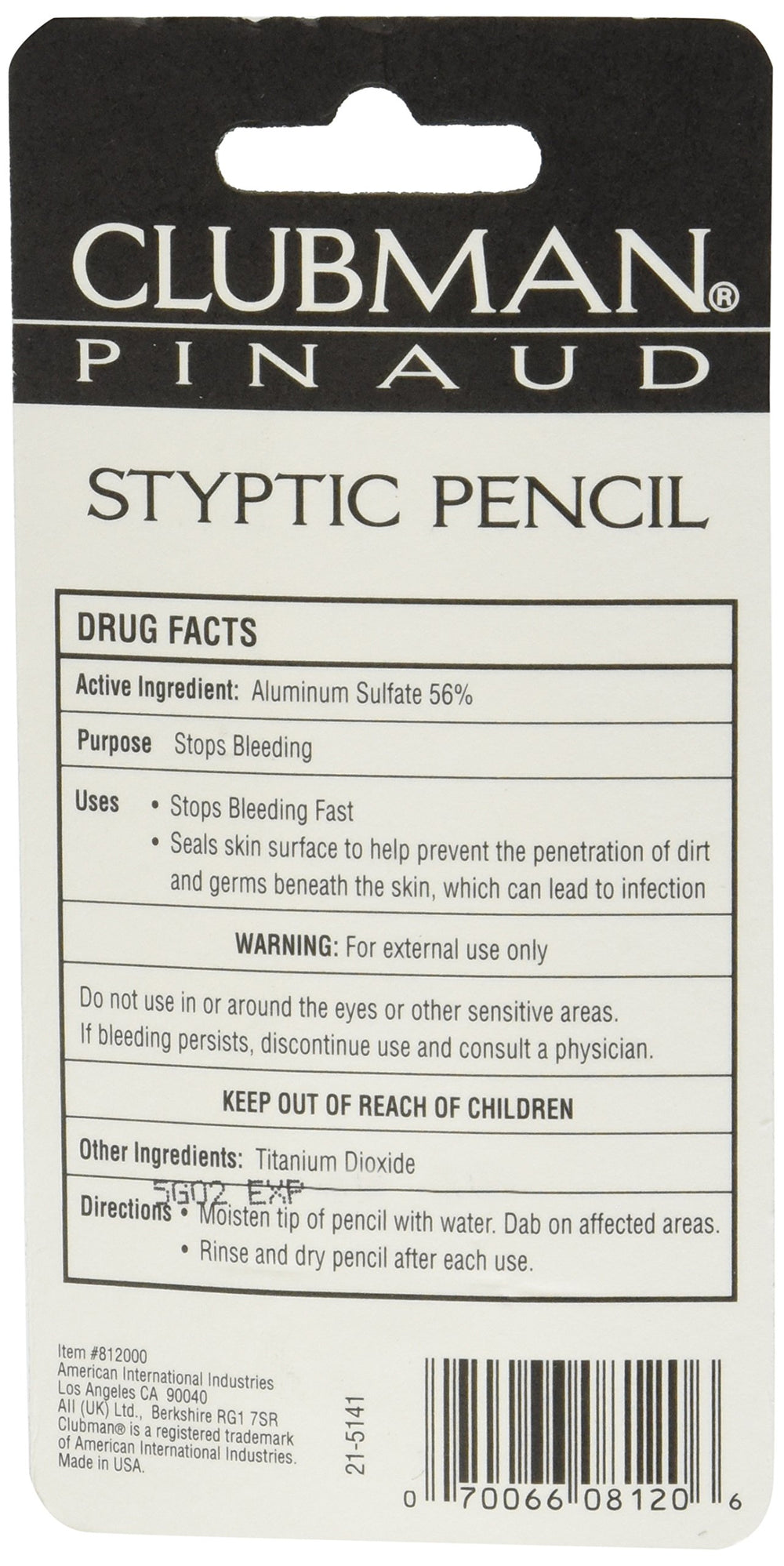 Clubman Pinaud Styptic Pencil tip close-up aids quick precision on nicks.