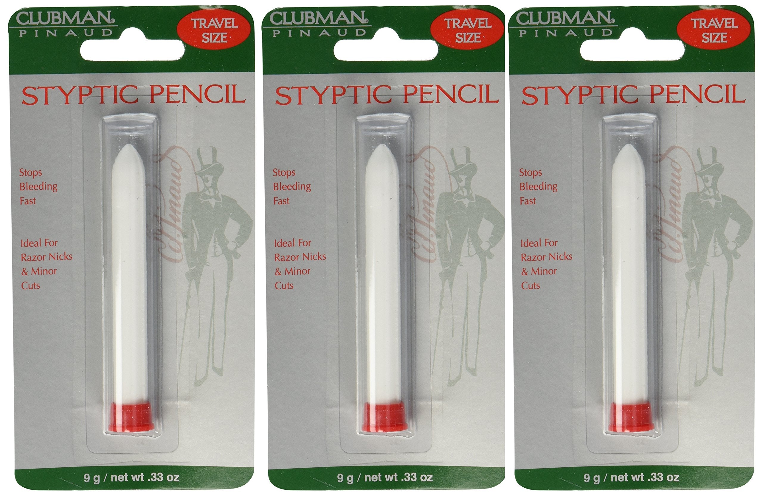 Clubman Pinaud Styptic Pencil travel-size front view for on-the-go grooming.
