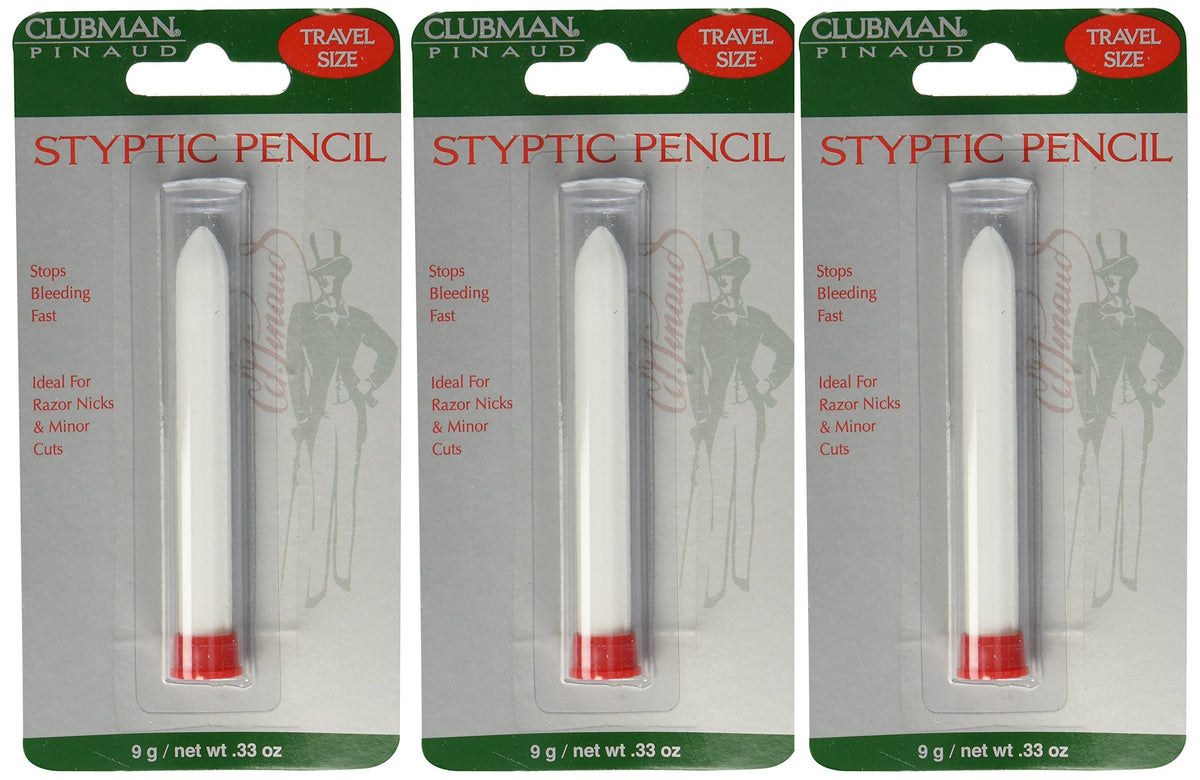 Clubman Pinaud Styptic Pencil travel-size front view for on-the-go grooming.