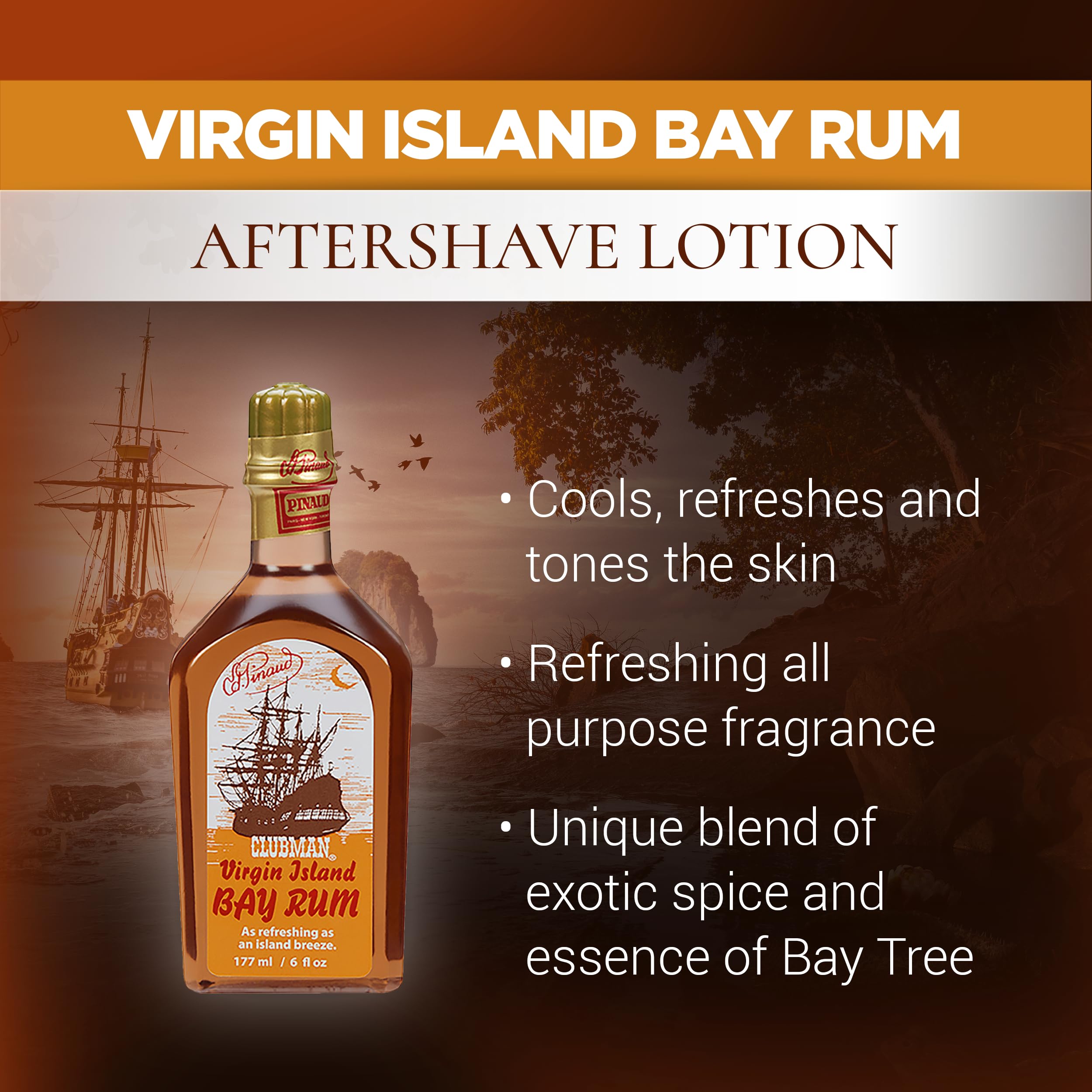 Clubman Pinaud Virgin Island Bay Rum splash demonstrates easy post-shave refresh.