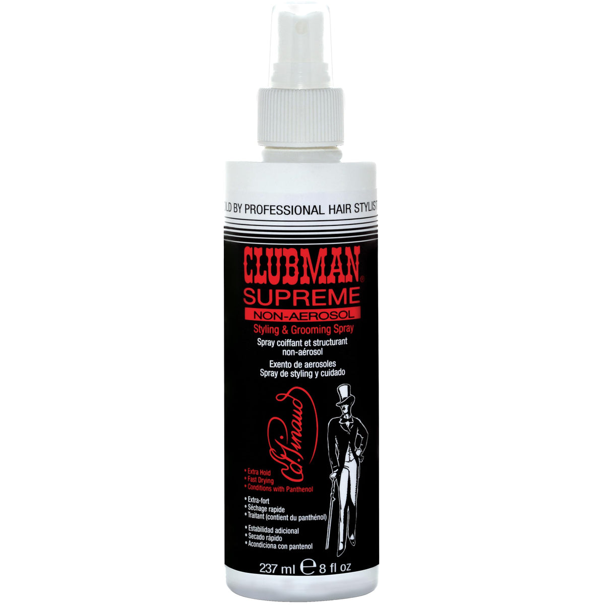 Clubman Supreme no aerosol: botella destacada para fijar peinado con acabado natural.