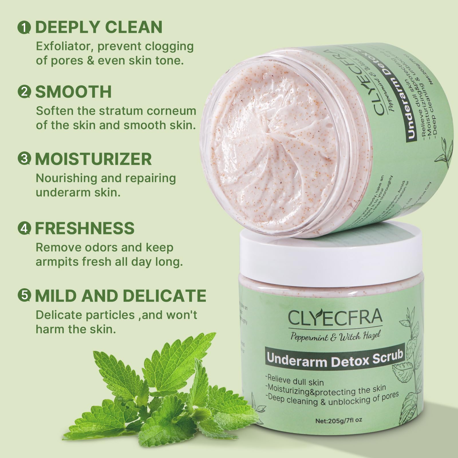 Clyecfra detox scrub applied to underarm in circular massage.