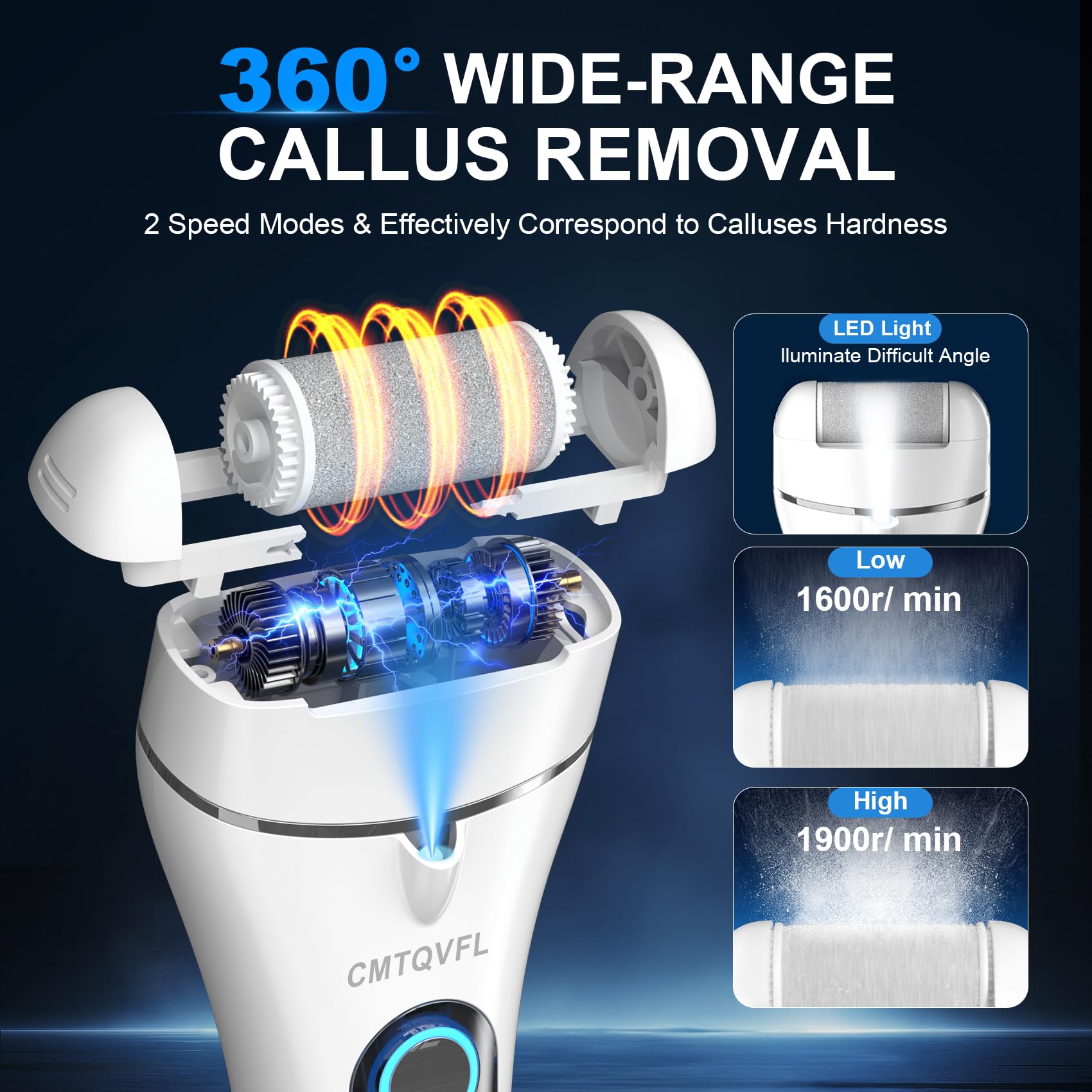 CMTQVFL foot callus remover showcasing 3x motor power