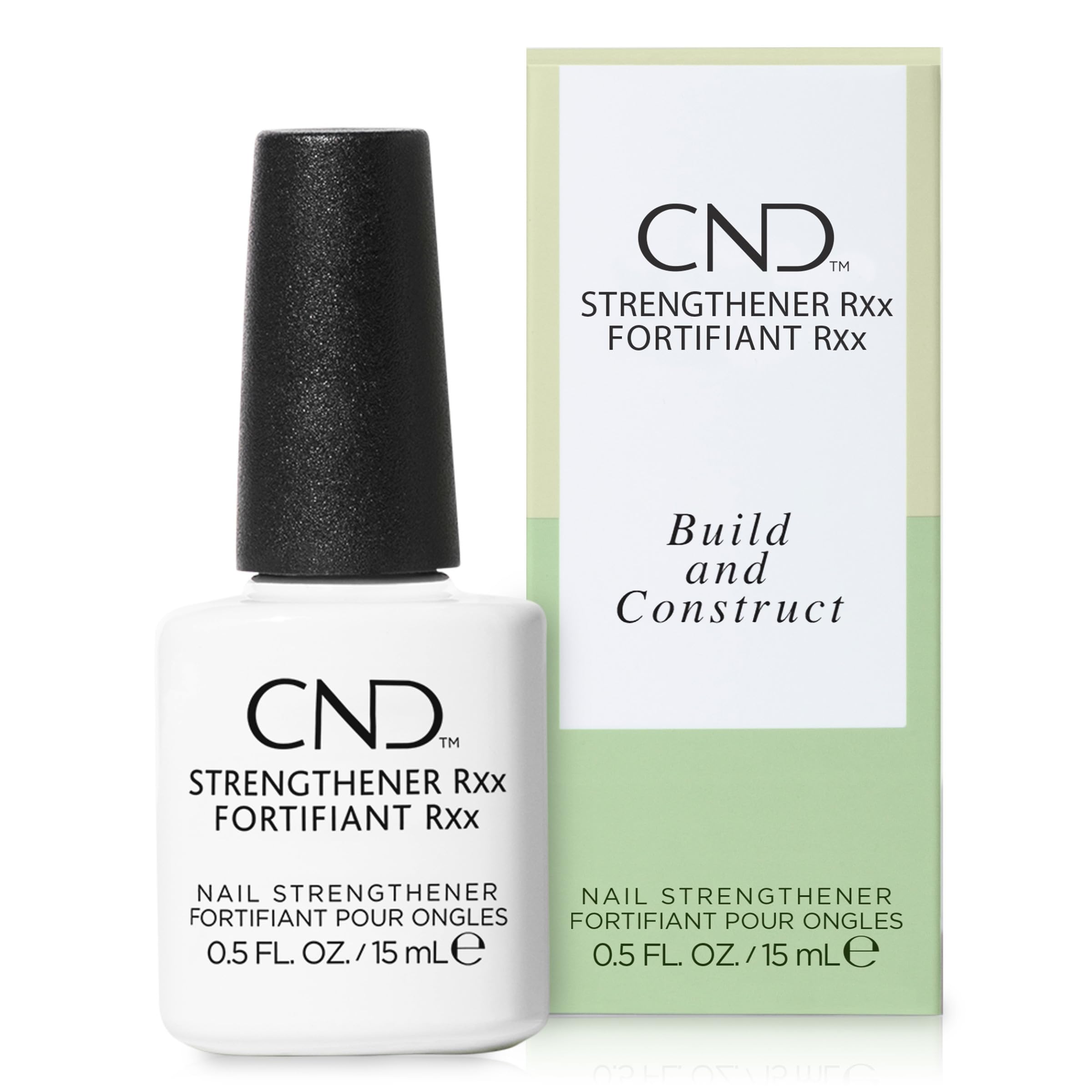 CND Strengthener RXx en botella, aplicación suave para uñas débiles.