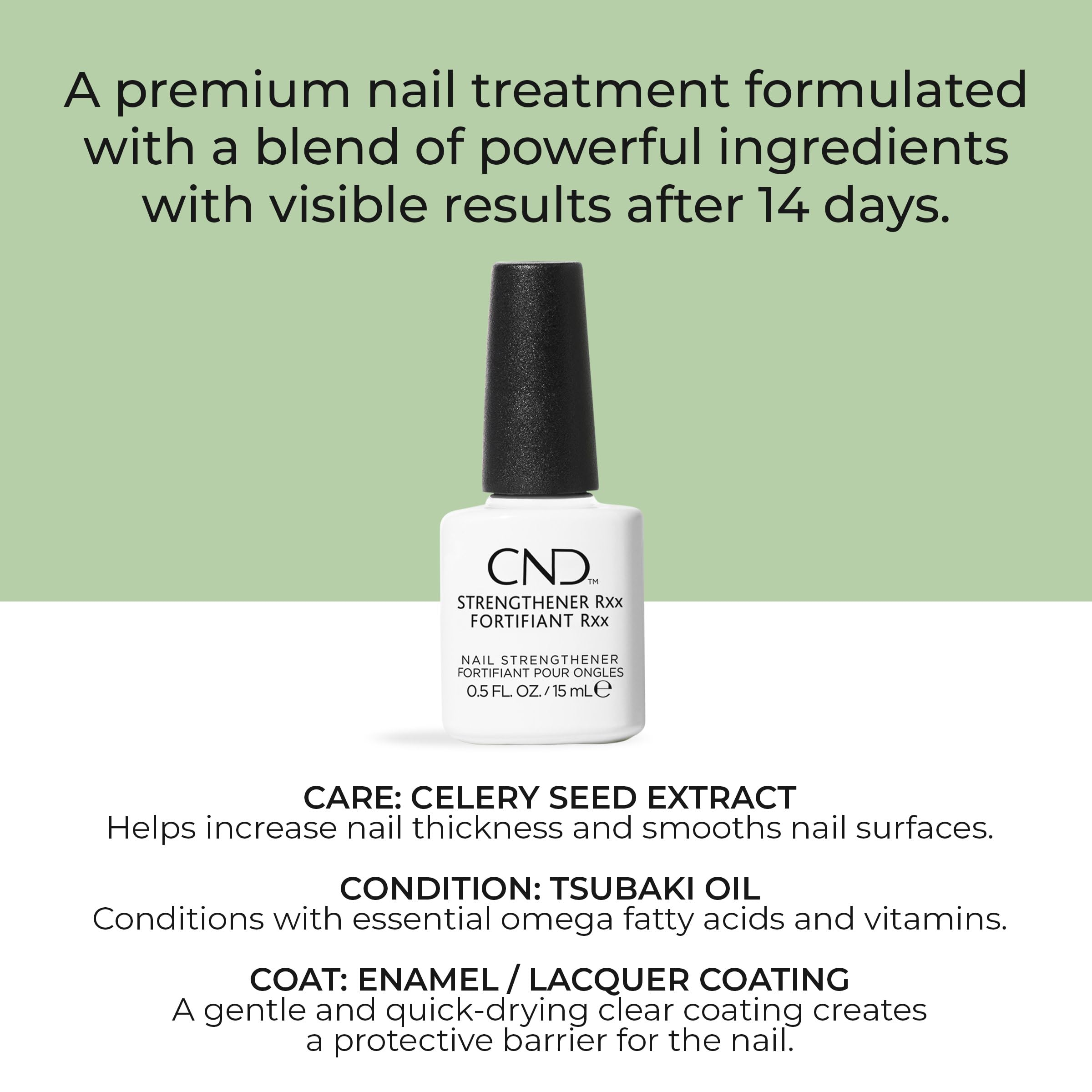 CND Strengthener RXx secado rápido para retoques eficientes.