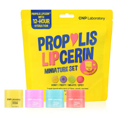 CNP Honey Lip Butter Mini Set packaging highlighting four flavors