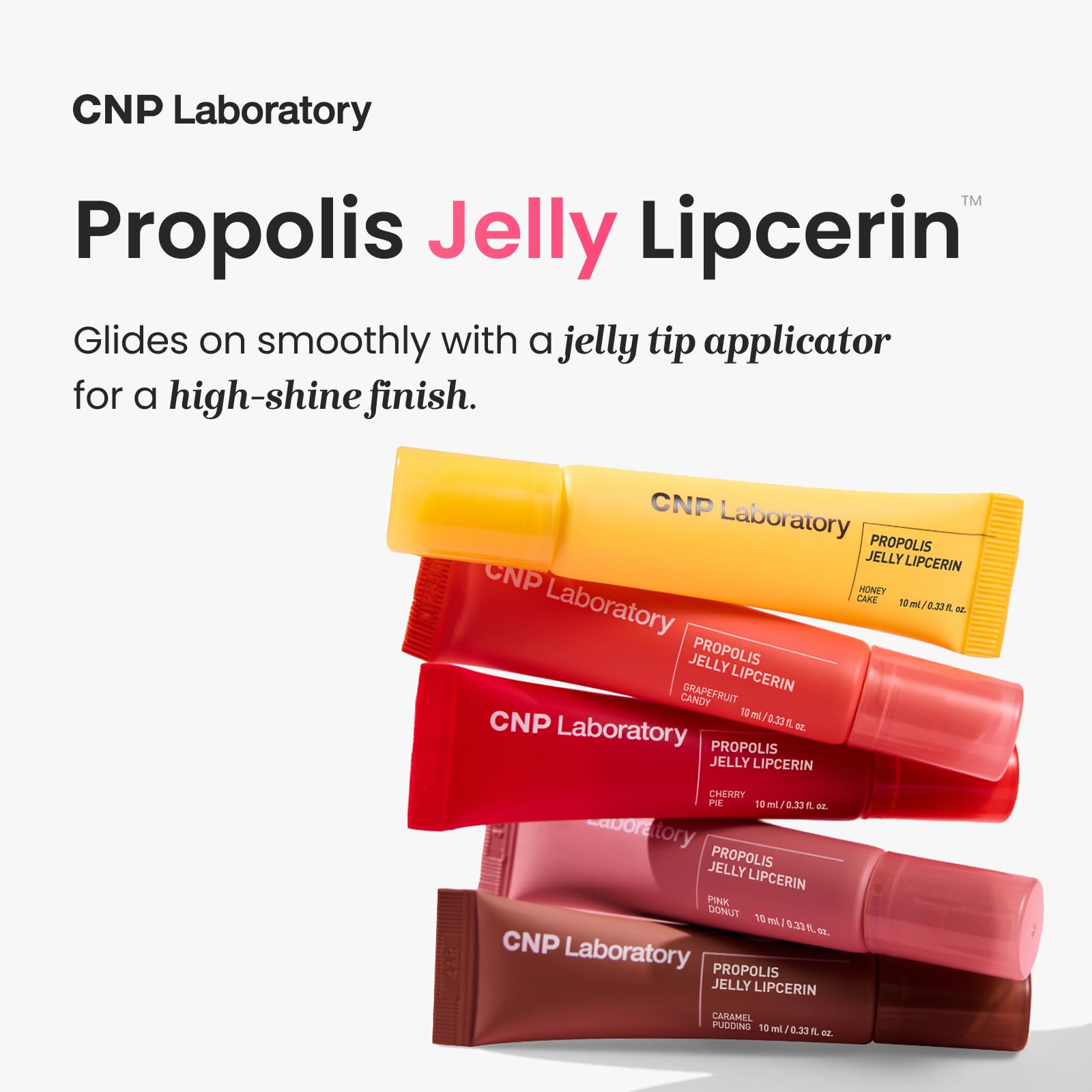 CNP Propolis Jelly Lipcerin 04 Cherry Pie, aplicador de textura gelatinosa para aplicación limpia.