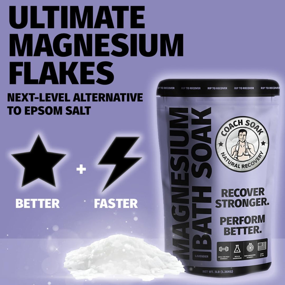 Coach Soak Recovery Bath Salts dissolving in water demonstrate fast-absorbing magnesium.