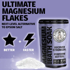 Coach Soak Recovery Bath Salts dissolving in water demonstrate fast-absorbing magnesium.