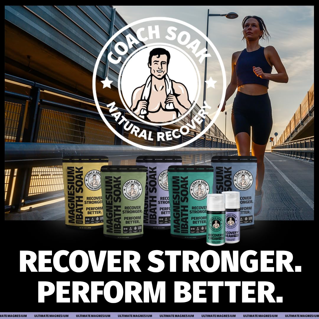 Coach Soak Recovery Bath Salts moisturizing coconut oil visible during soak.