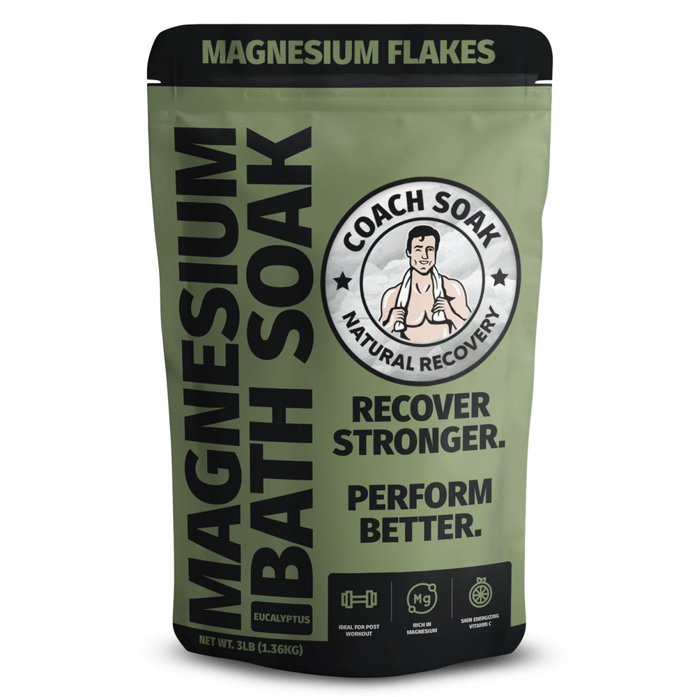 Coach Soak recovery bath soak packaging on shelf, convenient for a relaxing tub experience.