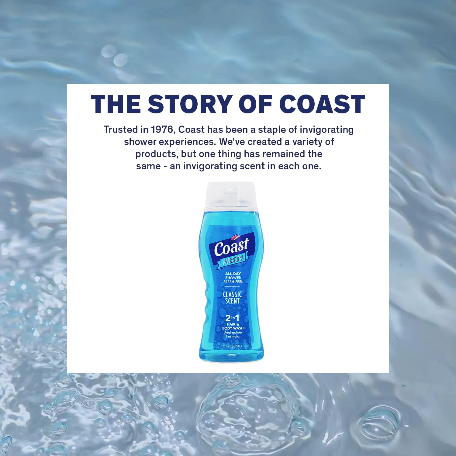 Coast 2-in-1 Hair and Body Wash clear label for quick recognition
