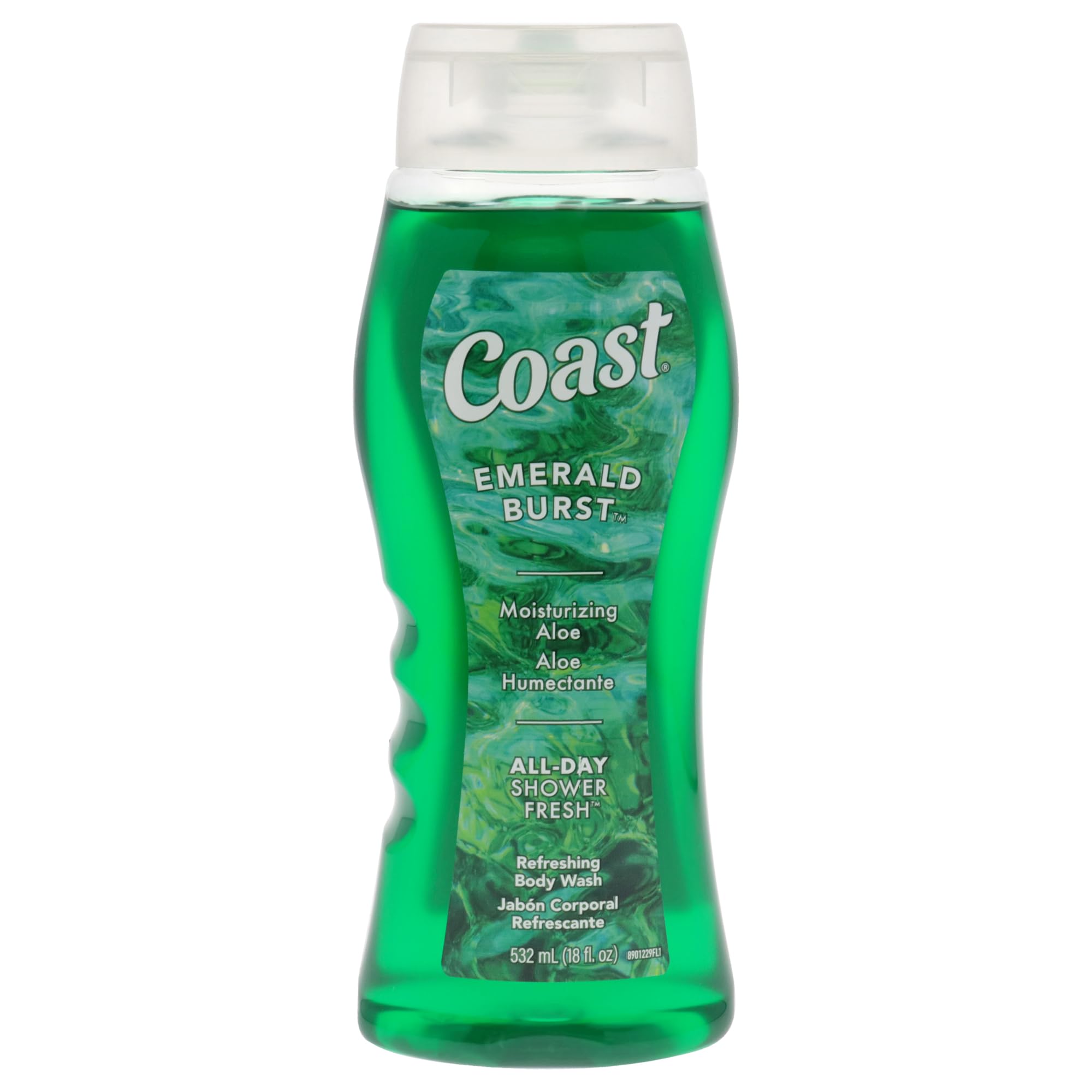 Coast Emerald Burst Ducha: botella con espuma abundante para una limpieza suave e hidratante.