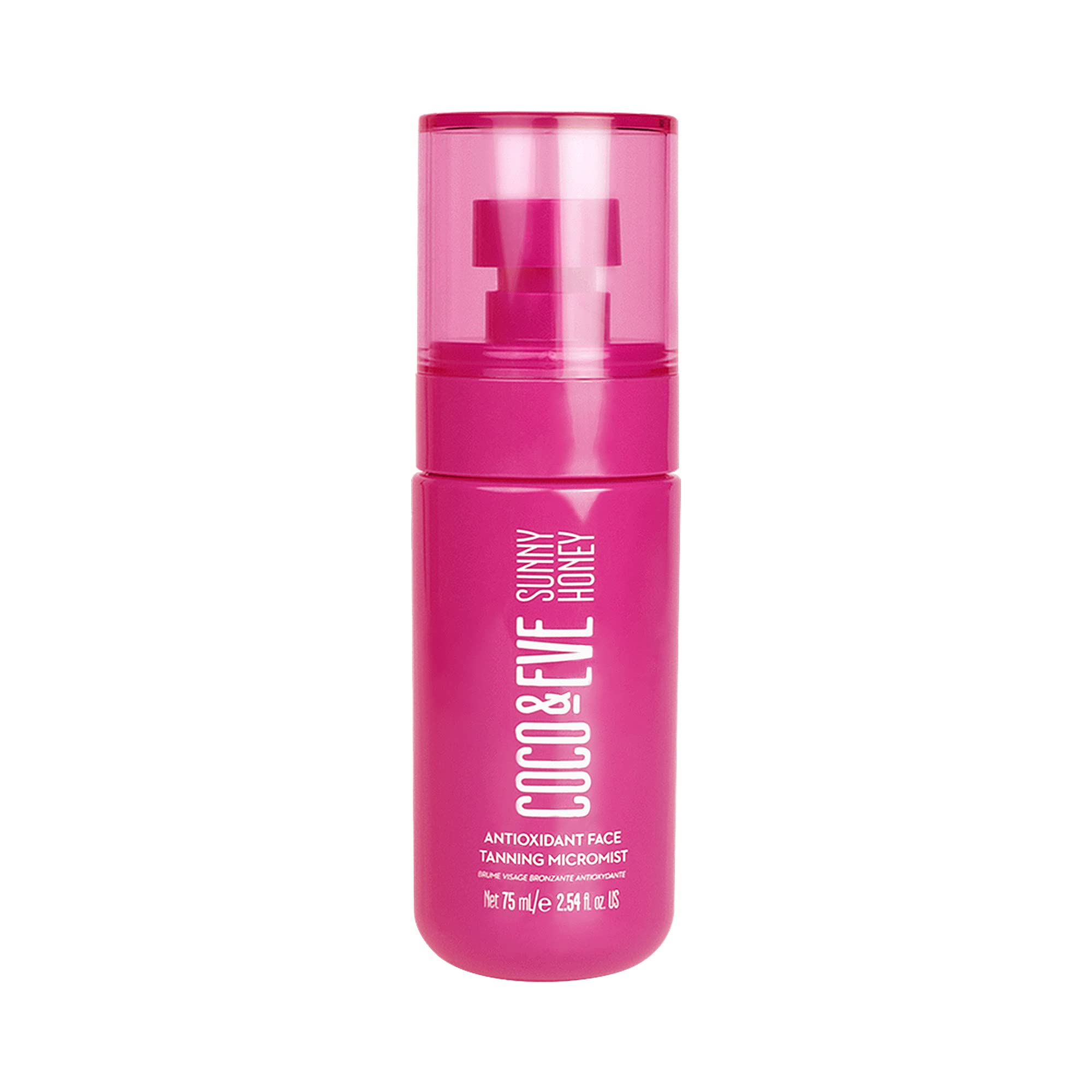 Coco & Eve Antioxidant Face Tanning Micromist bottle close-up showing hydration and glow.