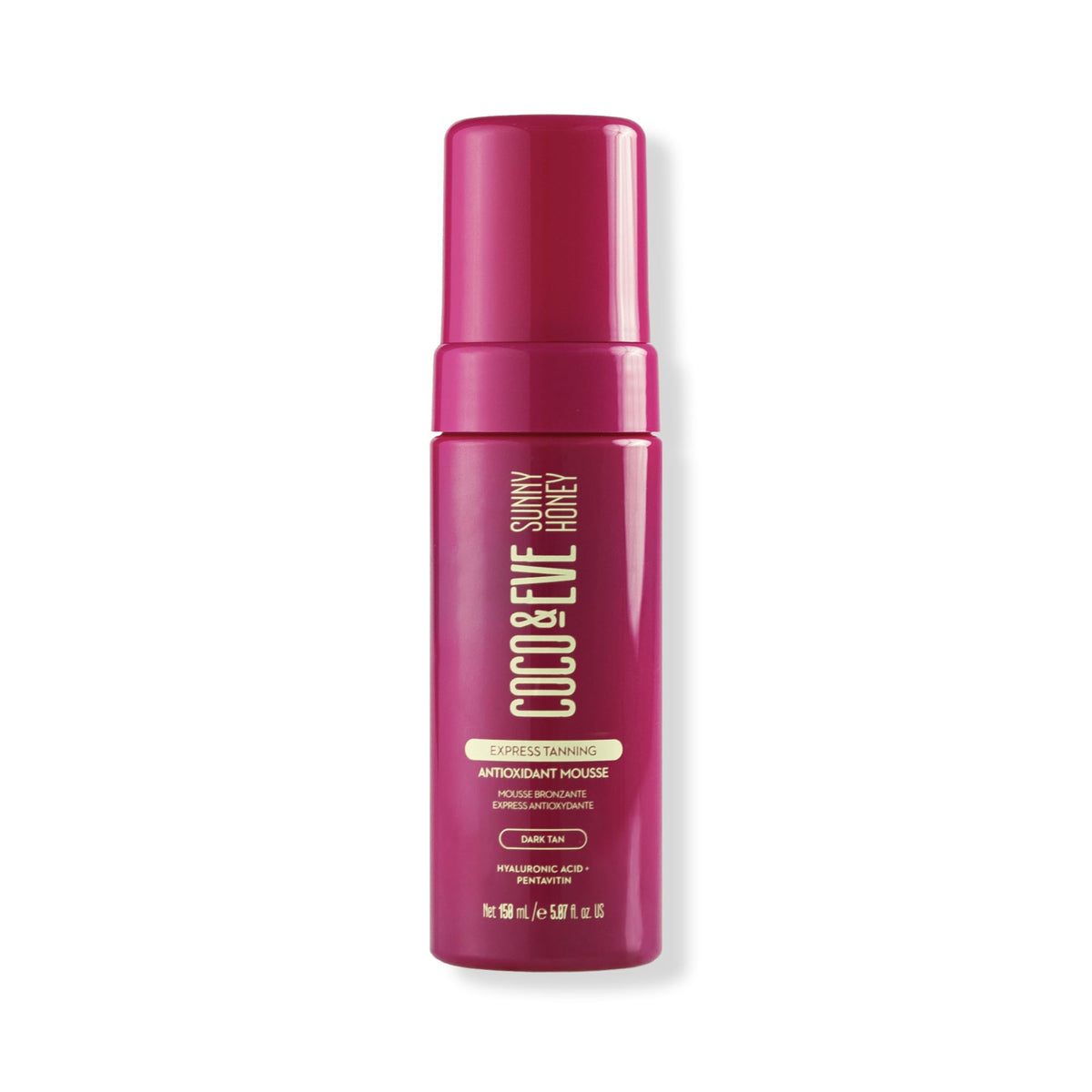 Coco & Eve Express Tanning Mousse bottle shows fast, streak-free color development.