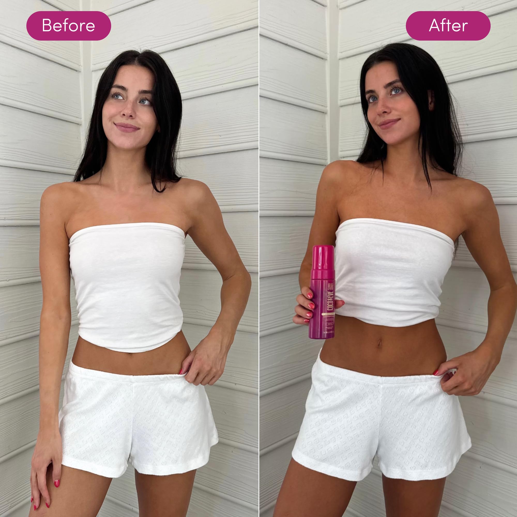 Coco & Eve Express Tanning Mousse with antioxidant-enriched DHA delivers a deep tan.