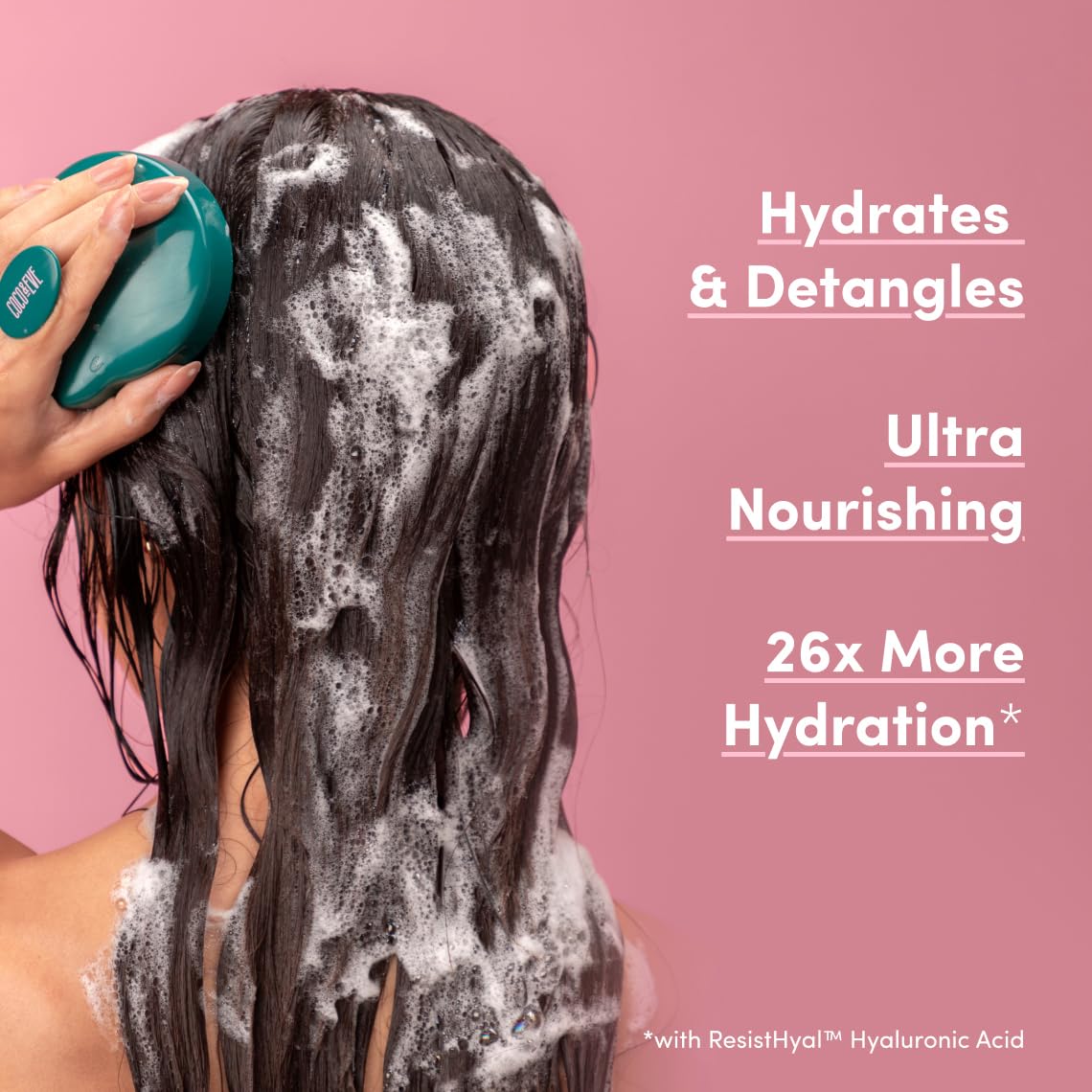 Coco & Eve conditioner texture closeup reveals rich cream for deep hydration.