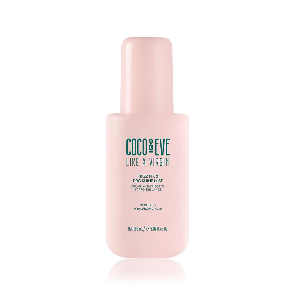 Coco & Eve Like A Virgin Frizz Fix bottle pour for controlled, frizz-free application.