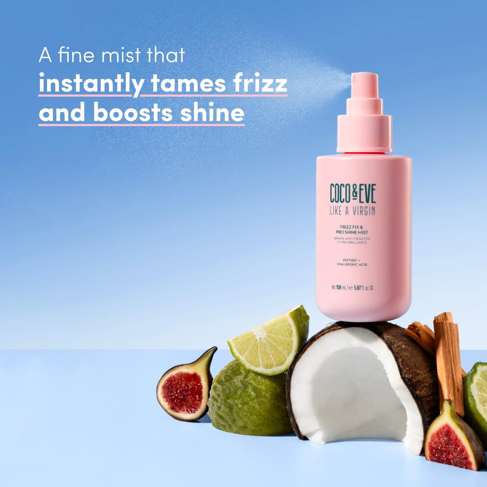 Coco & Eve Like A Virgin Frizz Fix spray on damp or dry hair for instant shine.